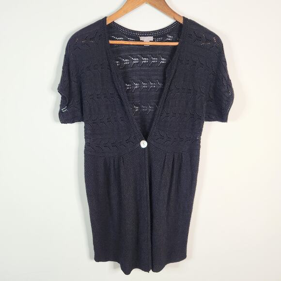 J. Jill Black Linen Blend Knit Baby Doll Cardigan Cover Up Size Medium Beach - Picture 1 of 10